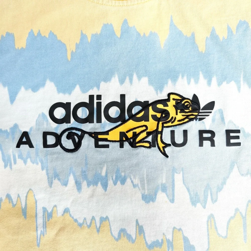 Adidas Adventure Iguana Lizard Tie Dye T-Shirt Tee Men's Size Medium Blue Orange